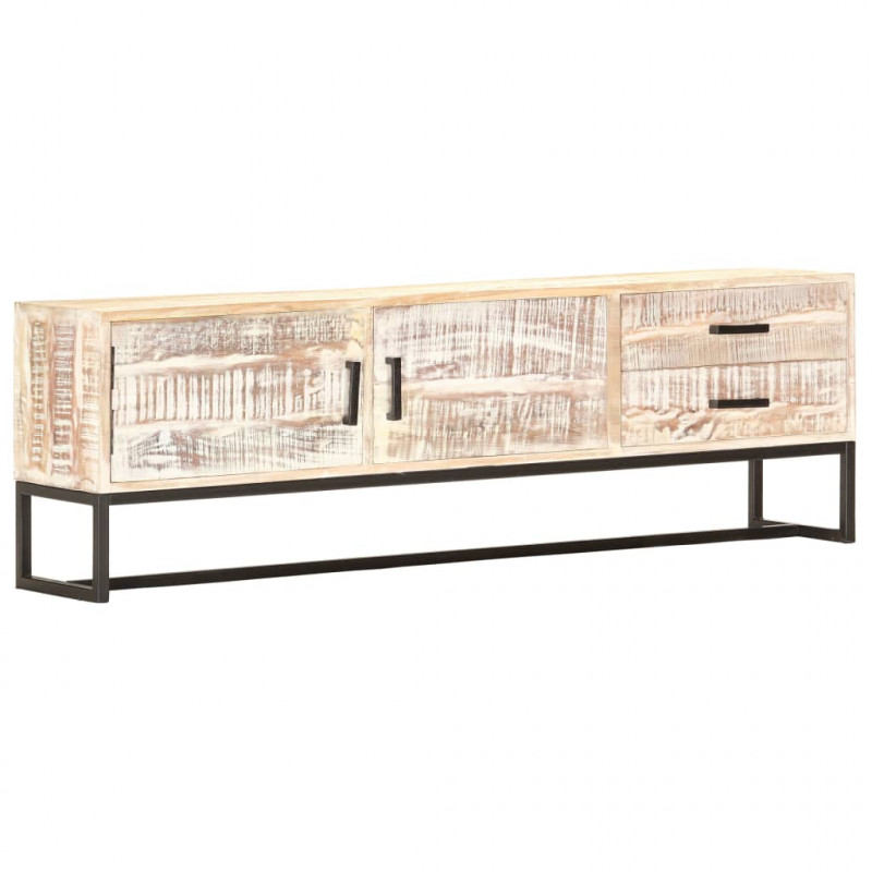 Szafka pod TV, biała, 140 x 30 x 45 cm, lite drewno akacjowe