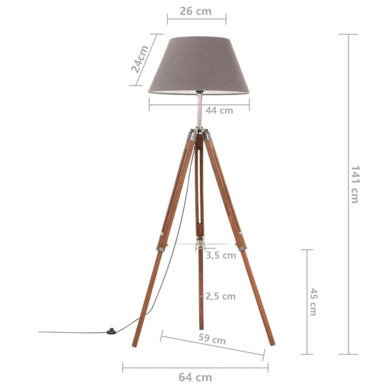 Lampa podłogowa na trójnogu, brązowo-szara, tek, 141 cm