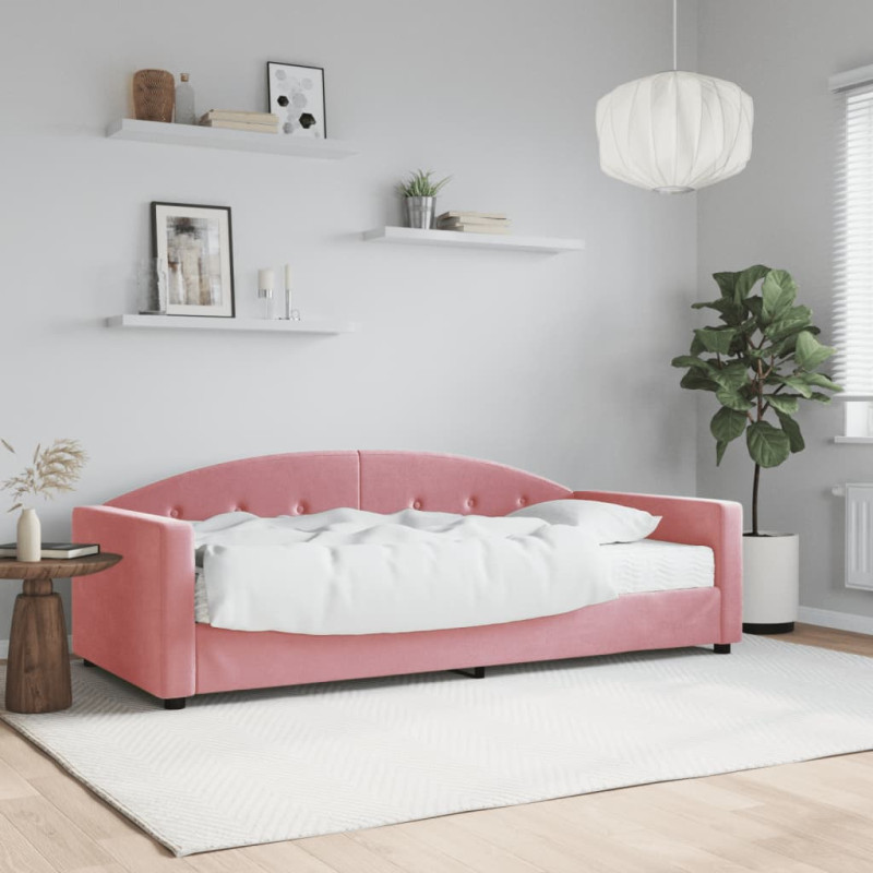 Sofa z materacem do spania, różowa, 90x200 cm, aksamit
