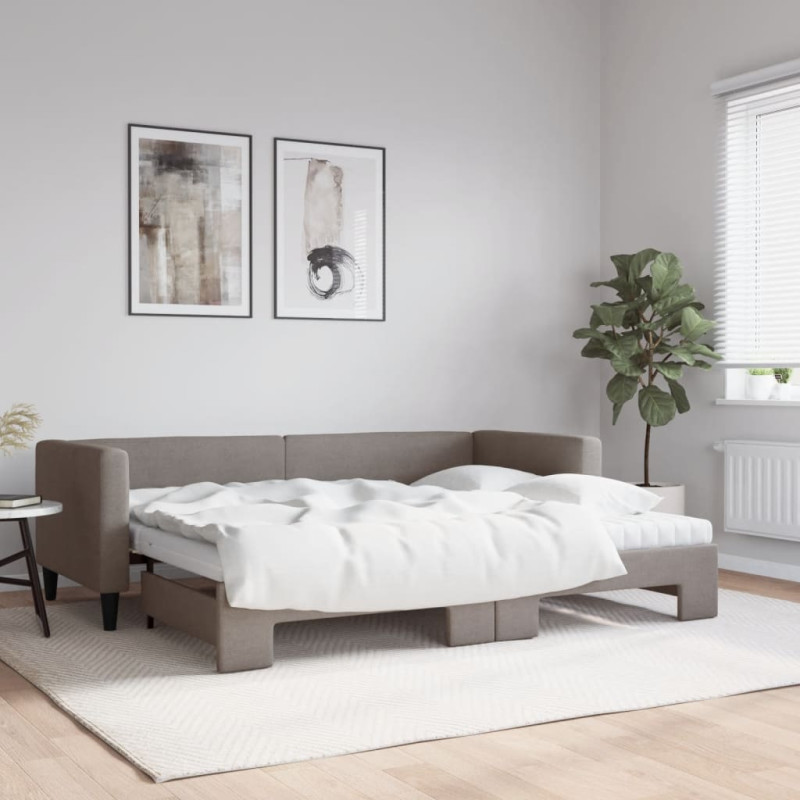 Sofa rozsuwana z materacami, kolor taupe, 80x200 cm, tkanina