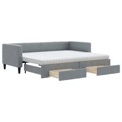 Sofa rozsuwana z szufladami, jasnoszara, 80x200 cm, tkanina