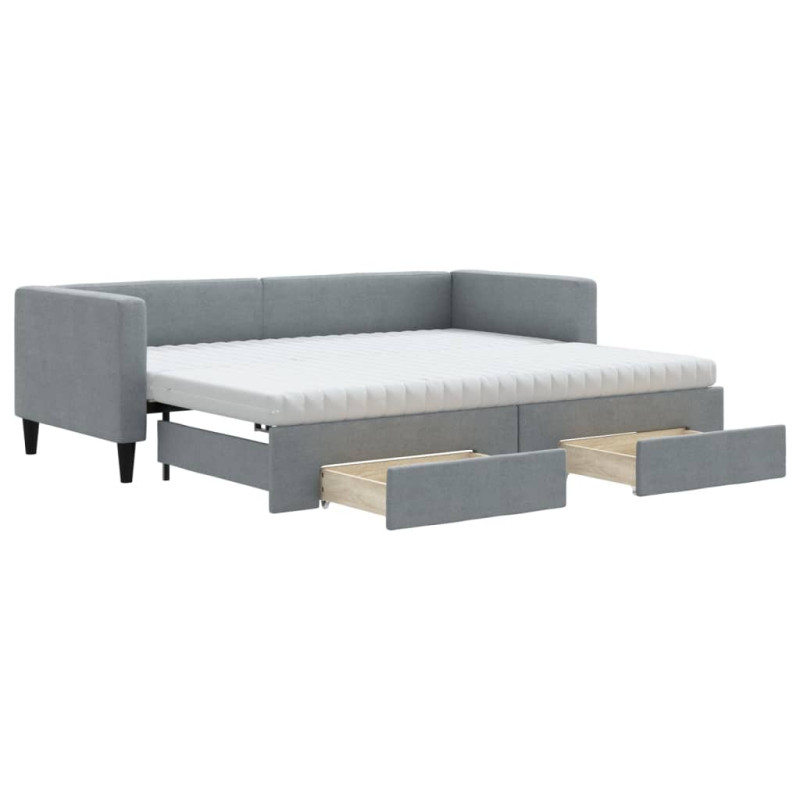 Sofa rozsuwana z szufladami, jasnoszara, 80x200 cm, tkanina