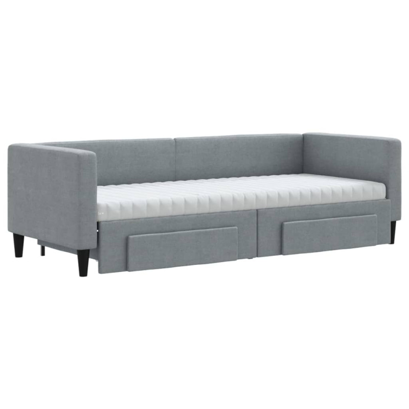 Sofa rozsuwana z szufladami, jasnoszara, 80x200 cm, tkanina