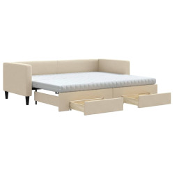 Sofa rozsuwana z szufladami, kremowa, 80x200 cm, tkanina