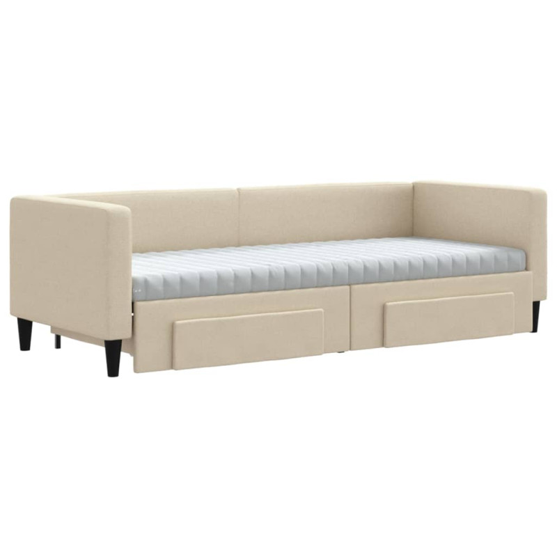 Sofa rozsuwana z szufladami, kremowa, 80x200 cm, tkanina
