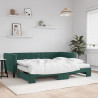 Sofa rozsuwana z materacami, ciemnozielona, 90x200 cm, aksamit