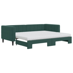 Sofa rozsuwana z materacami, ciemnozielona, 90x200 cm, aksamit