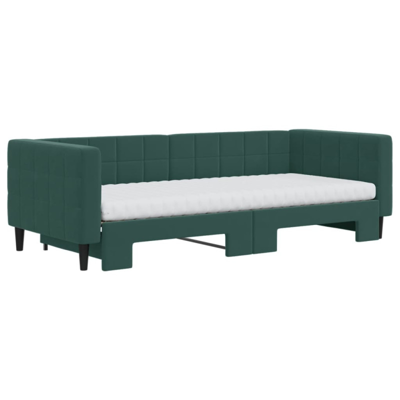 Sofa rozsuwana z materacami, ciemnozielona, 90x200 cm, aksamit