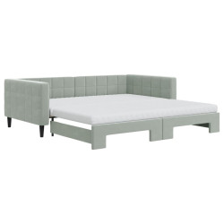 Sofa rozsuwana z materacami, jasnoszara, 100x200 cm, aksamit