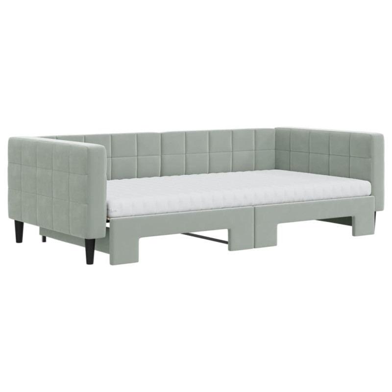Sofa rozsuwana z materacami, jasnoszara, 100x200 cm, aksamit