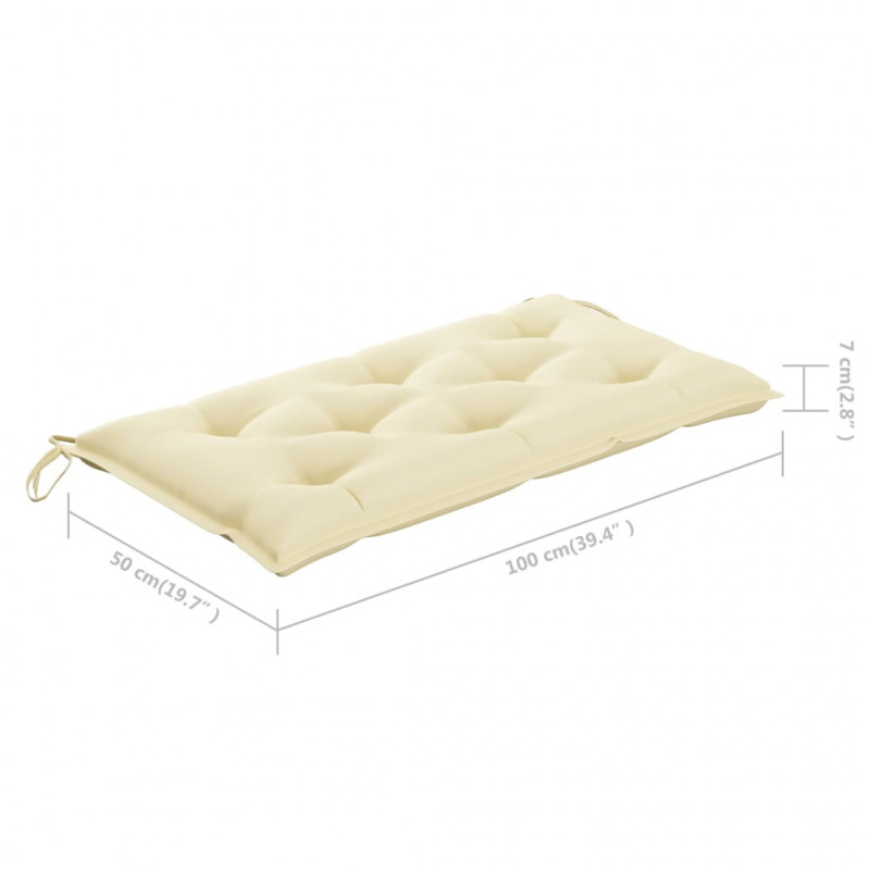 Ławka ogrodowa z kremową poduszką, 112 cm, lite drewno tekowe