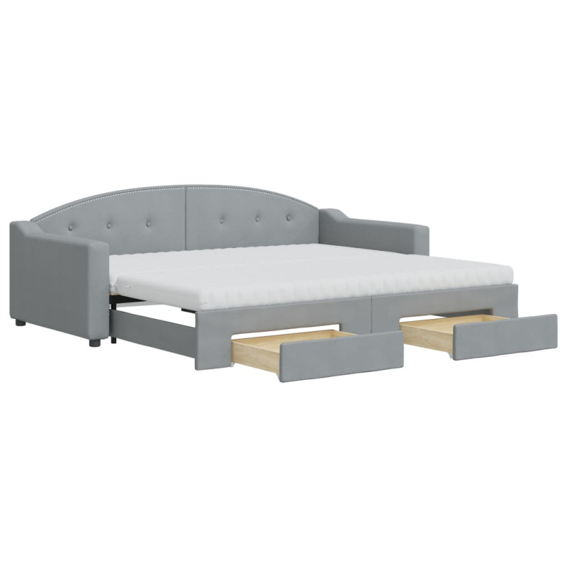 Sofa rozsuwana z szufladami, jasnoszara, 90x200 cm, tkanina