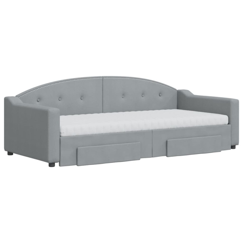 Sofa rozsuwana z szufladami, jasnoszara, 90x200 cm, tkanina