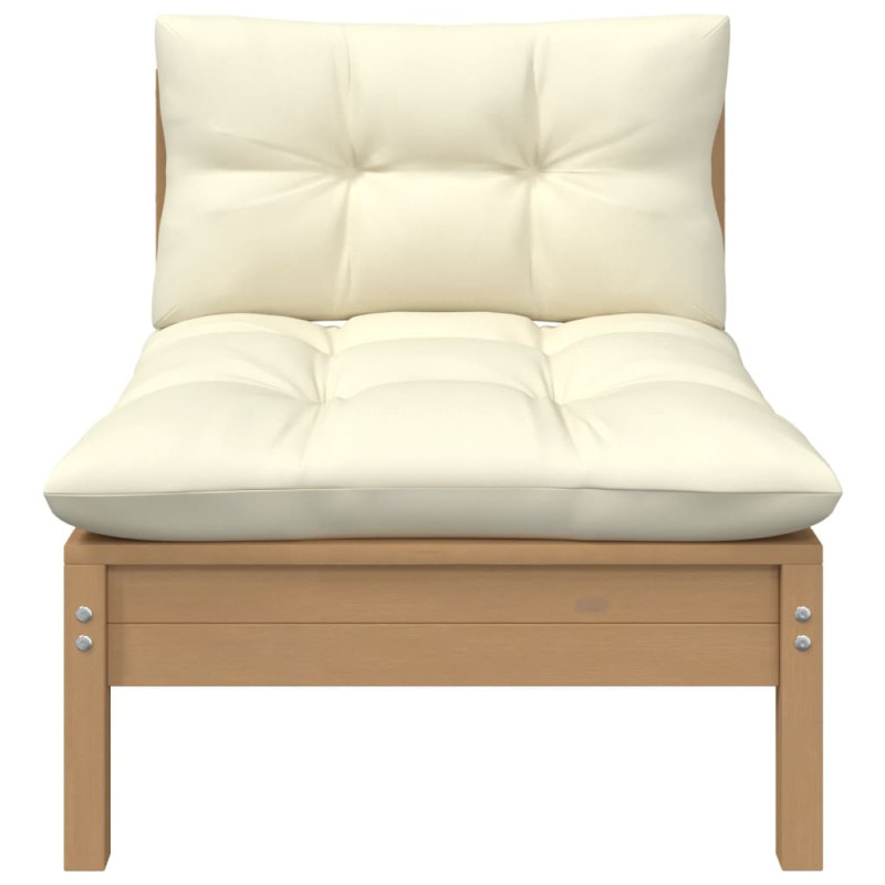 2-osobowa sofa ogrodowa z kremowymi poduszkami, drewno sosnowe