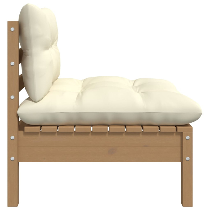 2-osobowa sofa ogrodowa z kremowymi poduszkami, drewno sosnowe