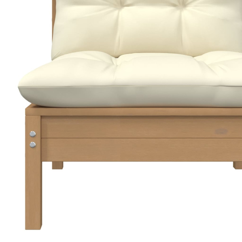 2-osobowa sofa ogrodowa z kremowymi poduszkami, drewno sosnowe