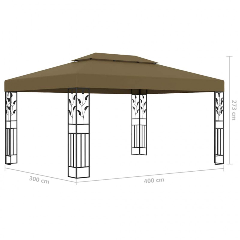 Altana z podwójnym dachem i sznurem lampek LED, 3x4 m, taupe