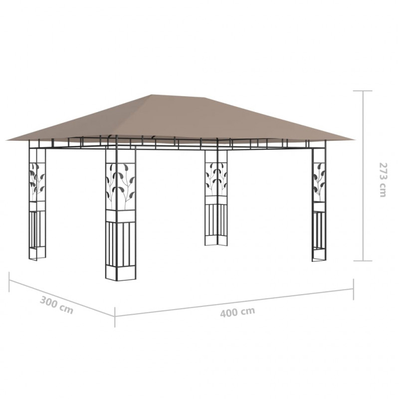 Altana z moskitierą i sznurem lampek LED, 4x3x2,73 cm, taupe