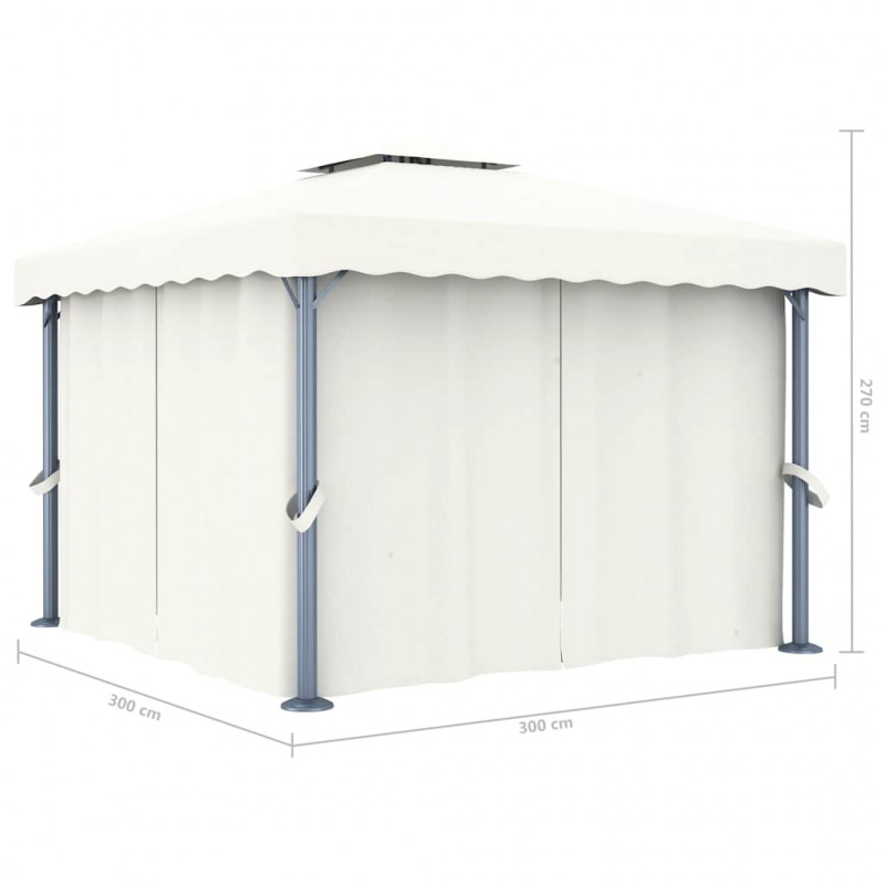 Altana z zasłonami i sznurem lampek LED, 3x3 m, kremowa