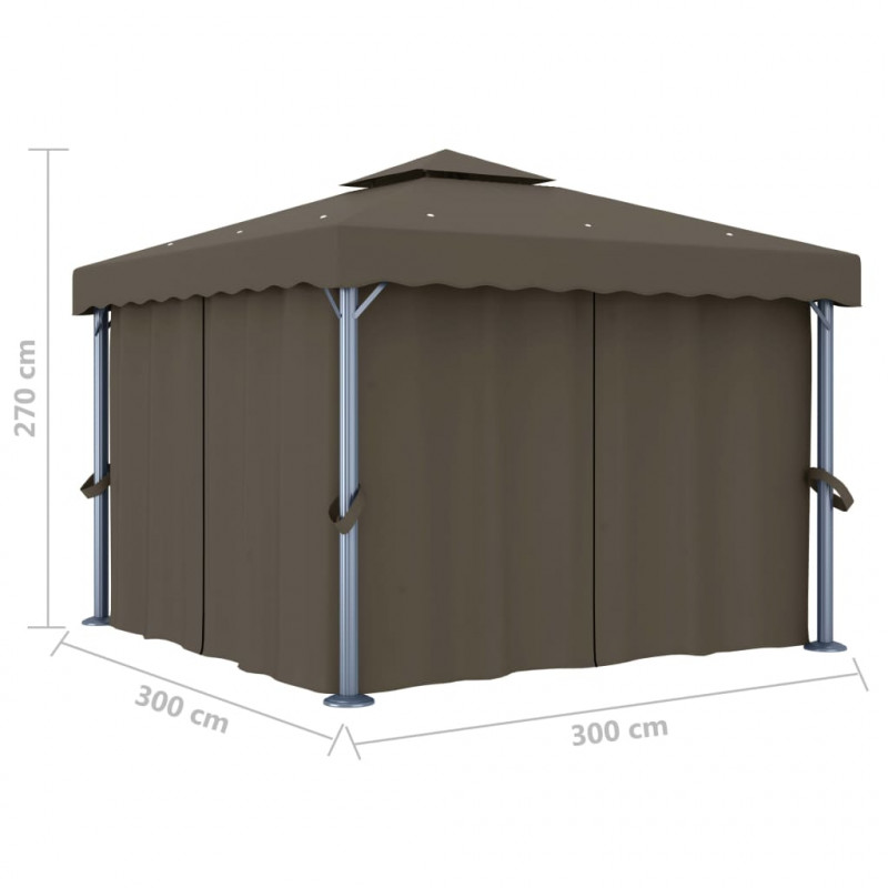 Altana z zasłonami i lampkami LED, 3x3 m, taupe