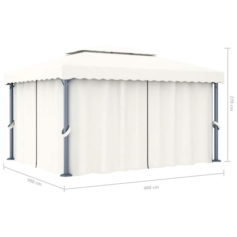 Altana z zasłonami i sznurem lampek LED, 4x3 m, kremowa