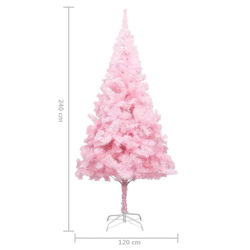 Sztuczna choinka z lampkami i bombkami, różowa, 240 cm, PVC