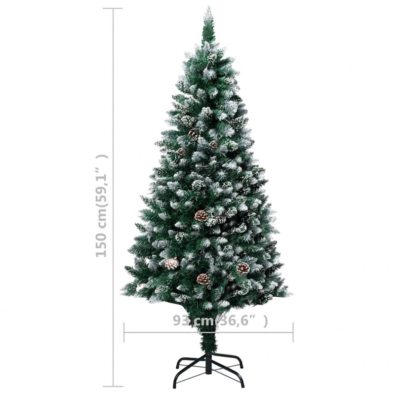 Sztuczna choinka z lampkami, bombkami i szyszkami, 150 cm
