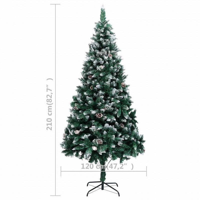 Sztuczna choinka z lampkami, bombkami i szyszkami, 210 cm