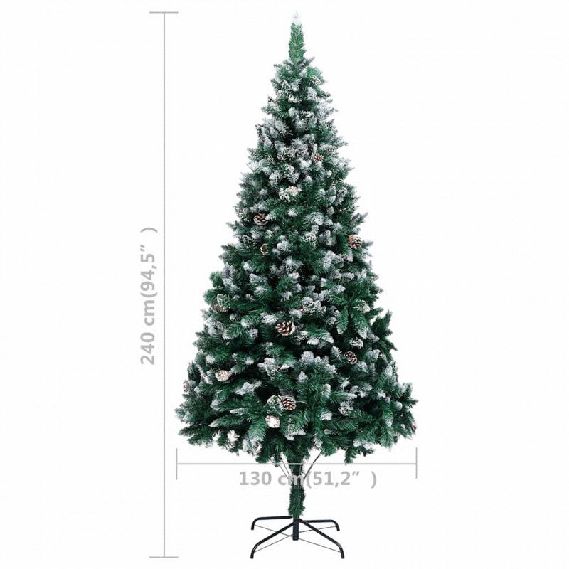 Sztuczna choinka z lampkami, bombkami i szyszkami, 240 cm