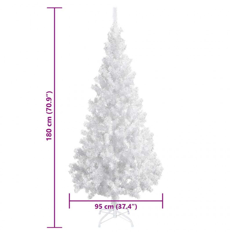Sztuczna choinka z lampkami i bombkami, biała, 180 cm, PVC