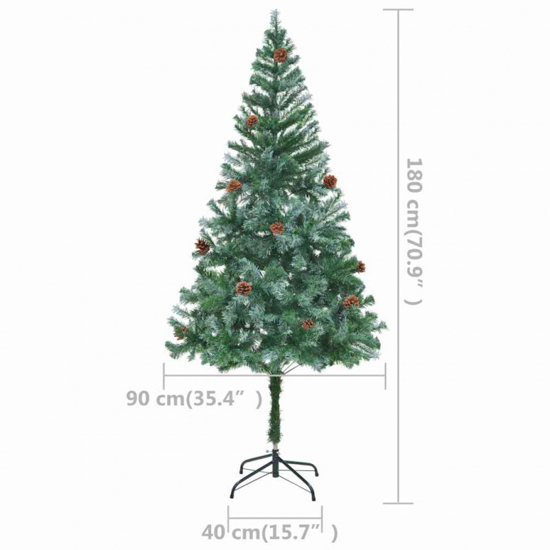 Sztuczna choinka z lampkami, bombkami i szyszkami, 180 cm