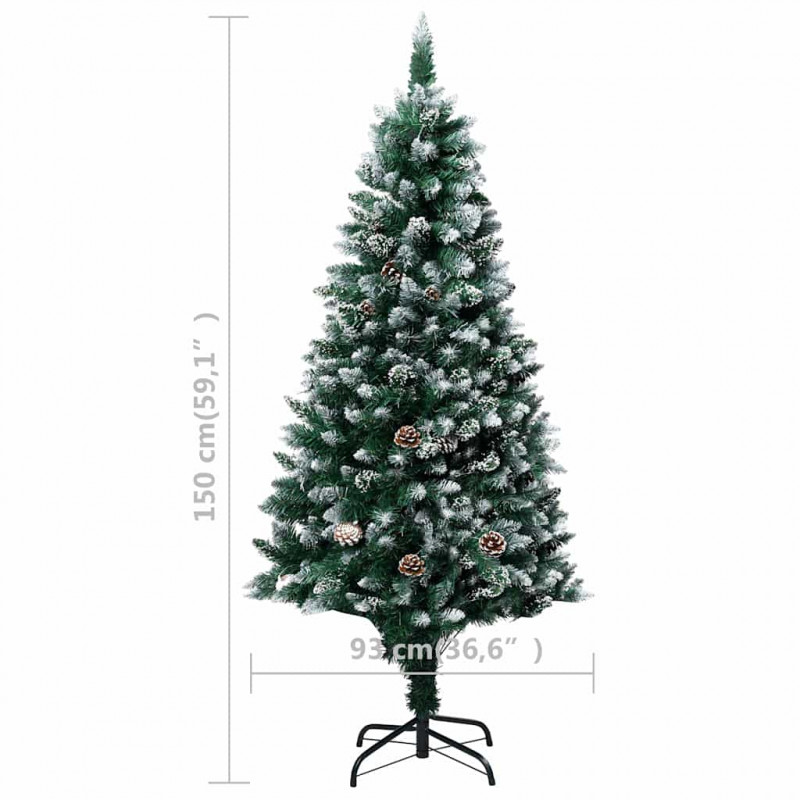 Sztuczna choinka z lampkami, bombkami i szyszkami, 150 cm