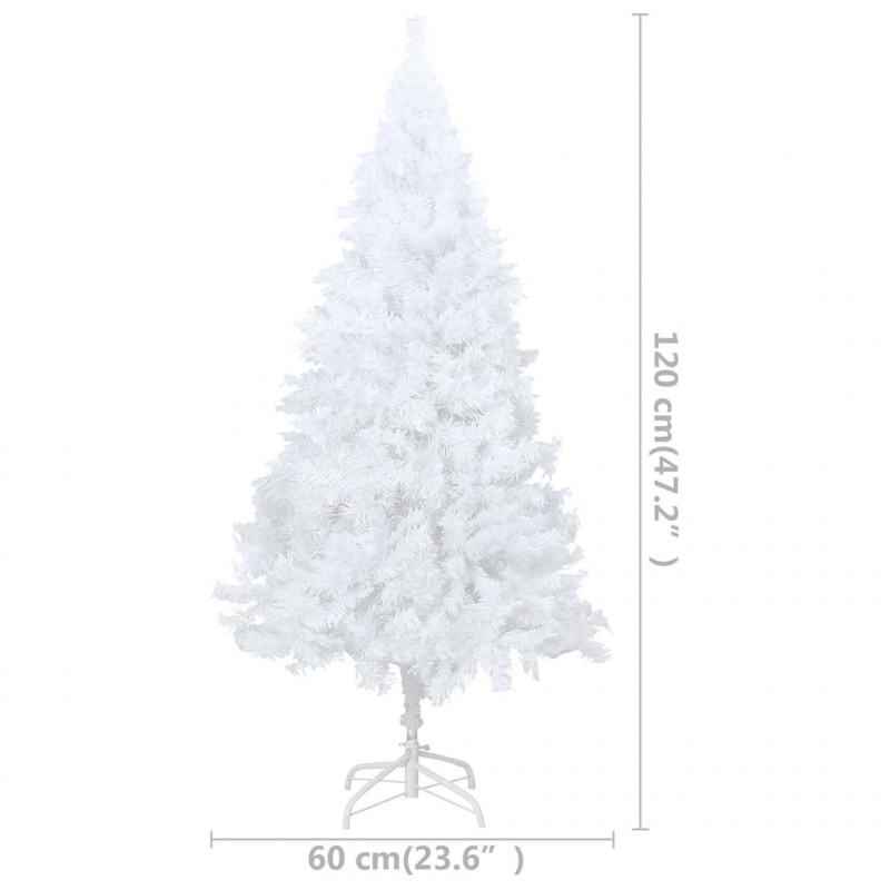 Sztuczna choinka z lampkami i bombkami, biała, 120 cm, PVC