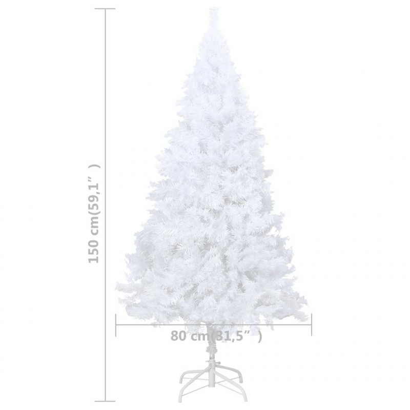 Sztuczna choinka z lampkami i bombkami, biała, 150 cm, PVC