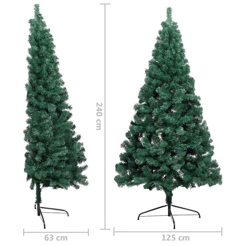 Choinka z lampkami i bombkami, połówka, zielona, 240 cm