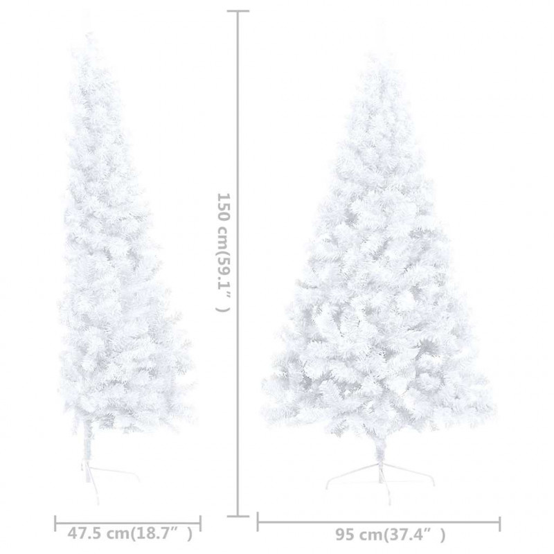 Choinka z lampkami i bombkami, połówka, biała, 150 cm