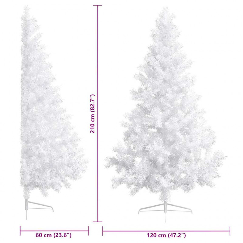 Choinka z lampkami i bombkami, połówka, biała, 210 cm