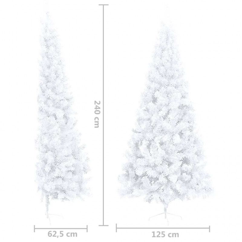 Choinka z lampkami i bombkami, połówka, biała, 240 cm
