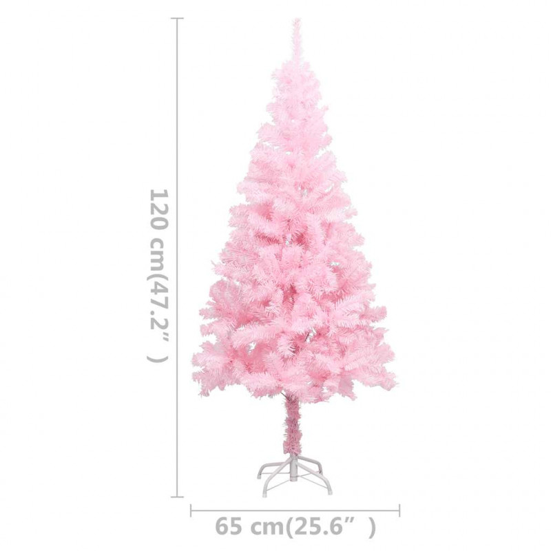 Sztuczna choinka z lampkami i bombkami, różowa, 120 cm, PVC
