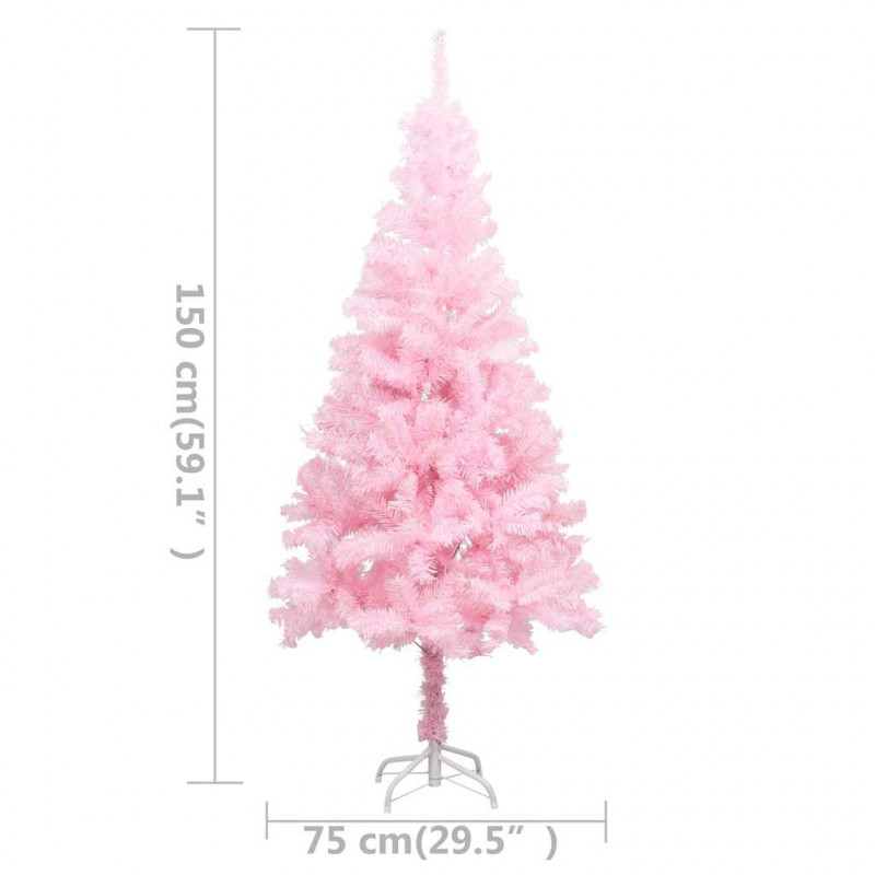 Sztuczna choinka z lampkami i bombkami, różowa, 150 cm, PVC