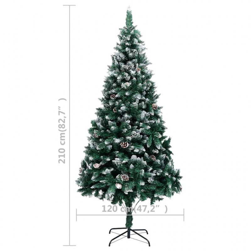 Sztuczna choinka z lampkami, bombkami i szyszkami, 210 cm