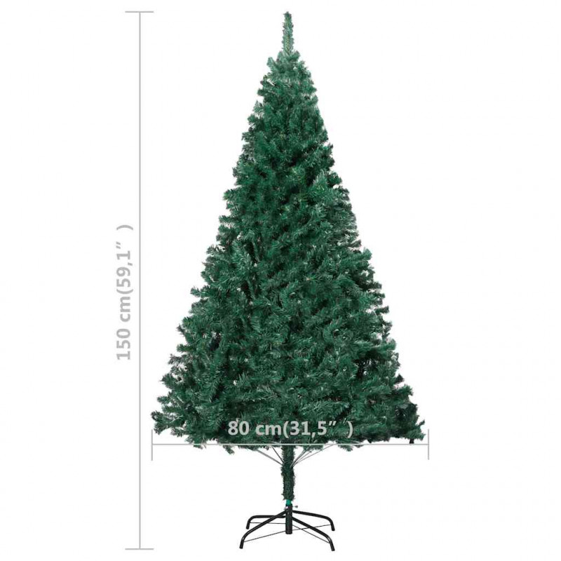 Sztuczna choinka z lampkami i bombkami, zielona, 150 cm, PVC