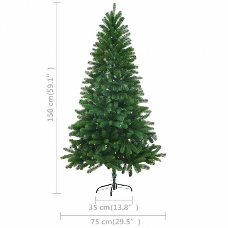 Sztuczna choinka z lampkami i bombkami, 150 cm, zielona