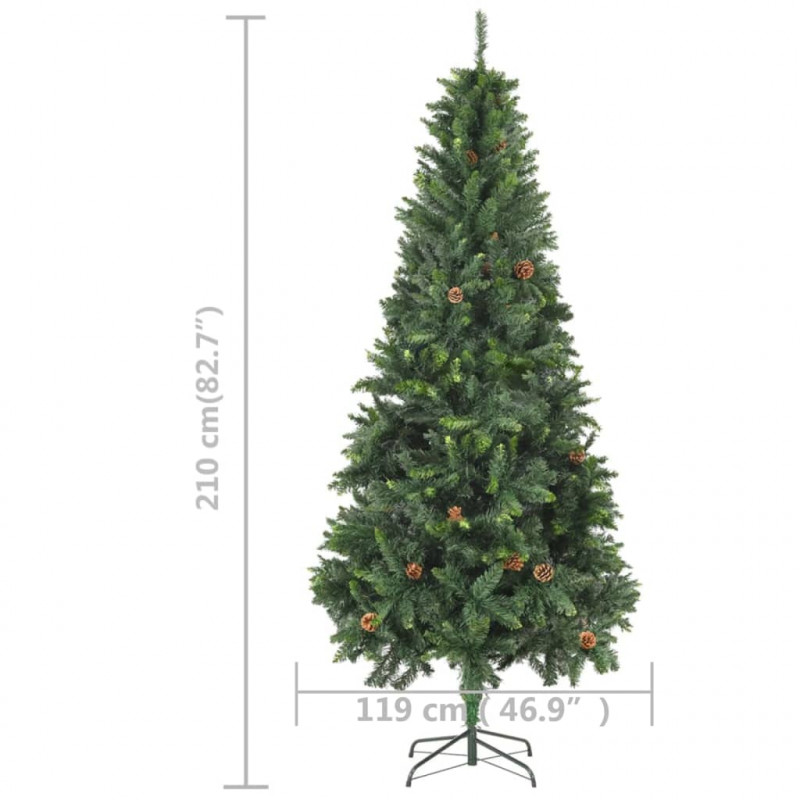 Sztuczna choinka z lampkami i szyszkami, zielona, 210 cm