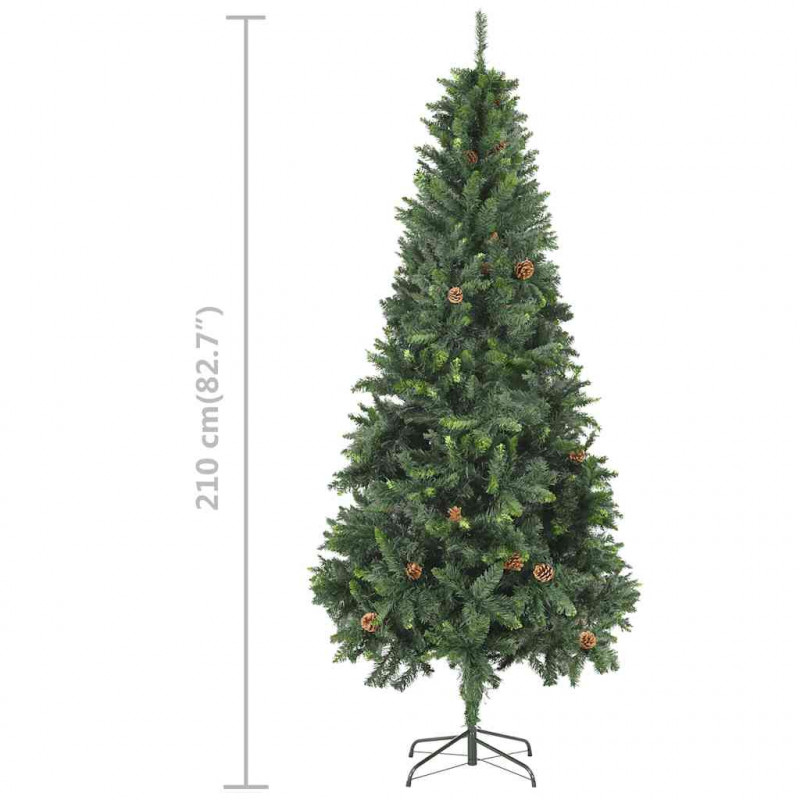 Sztuczna choinka z lampkami i bombkami, zielona, 210 cm