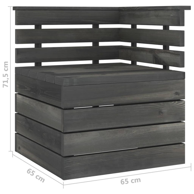 Ogrodowa sofa narożna z palet, lite drewno sosnowe, ciemnoszara