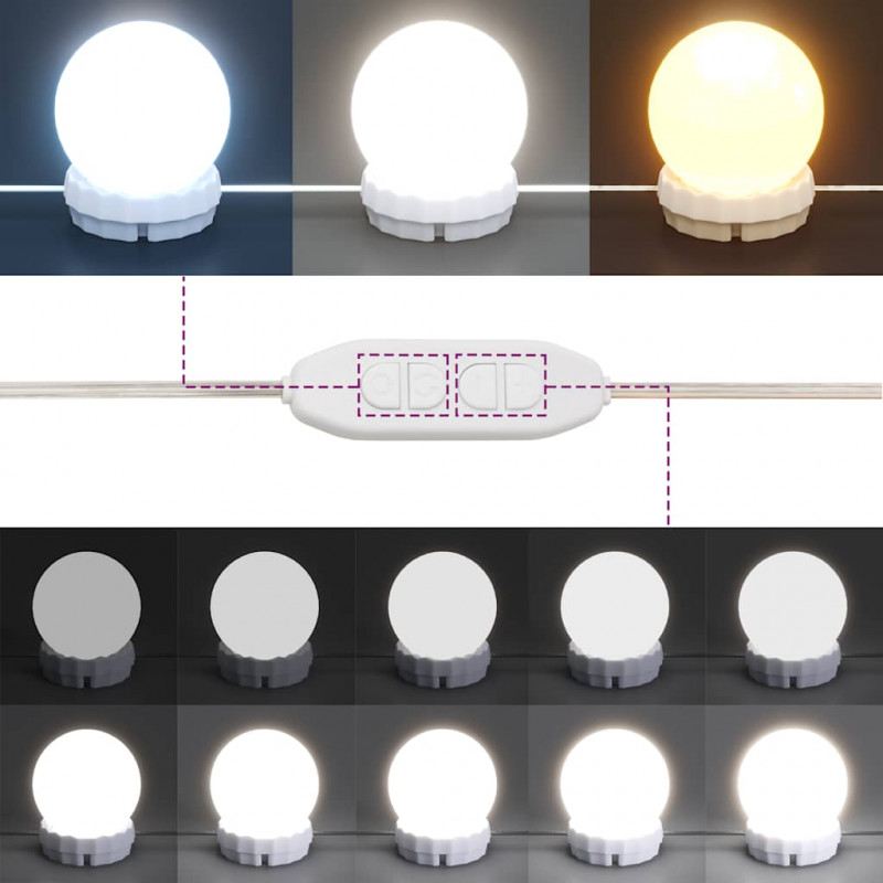 Lustro ścienne z lampkami LED, okrągłe, szklane