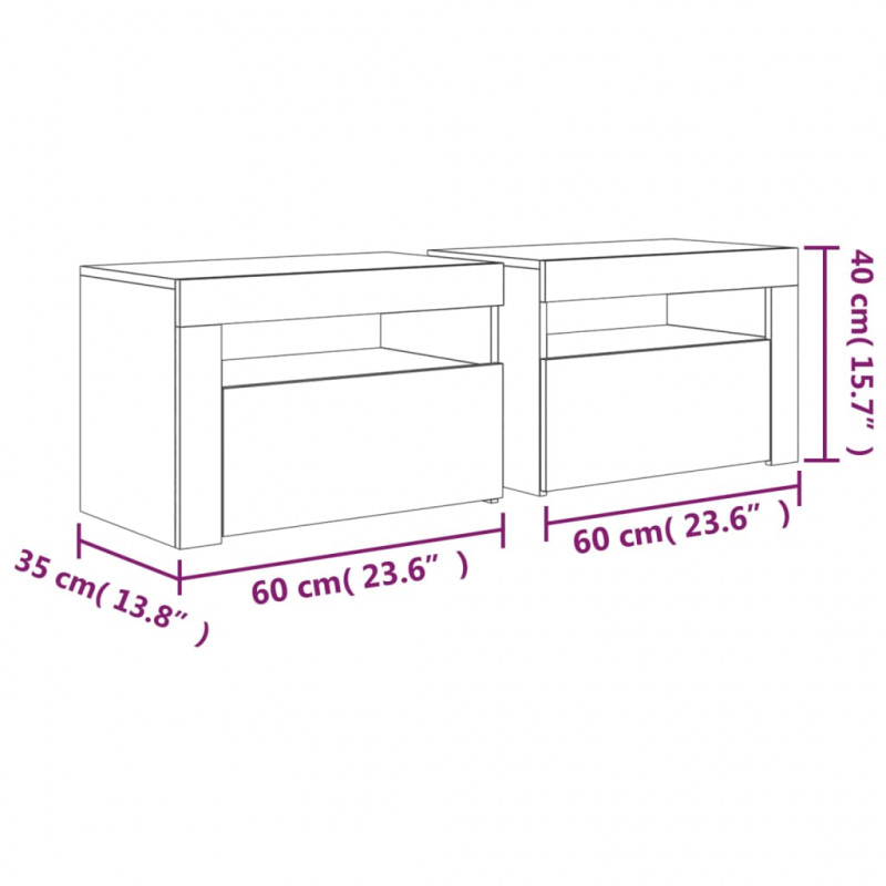 Szafki nocne z LED, 2 szt., czarne, 60x35x40 cm