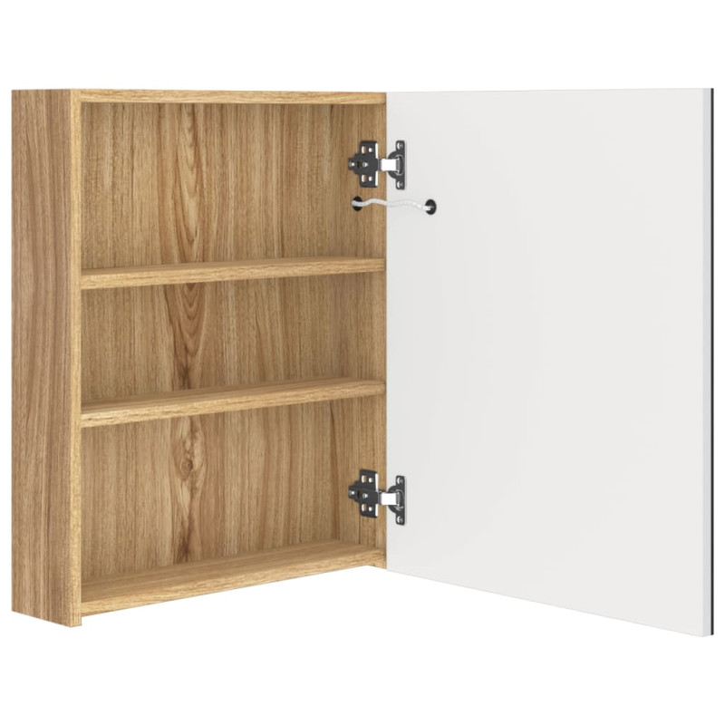 Szafka łazienkowa z lustrem i LED, biel i dąb, 50x14x60 cm