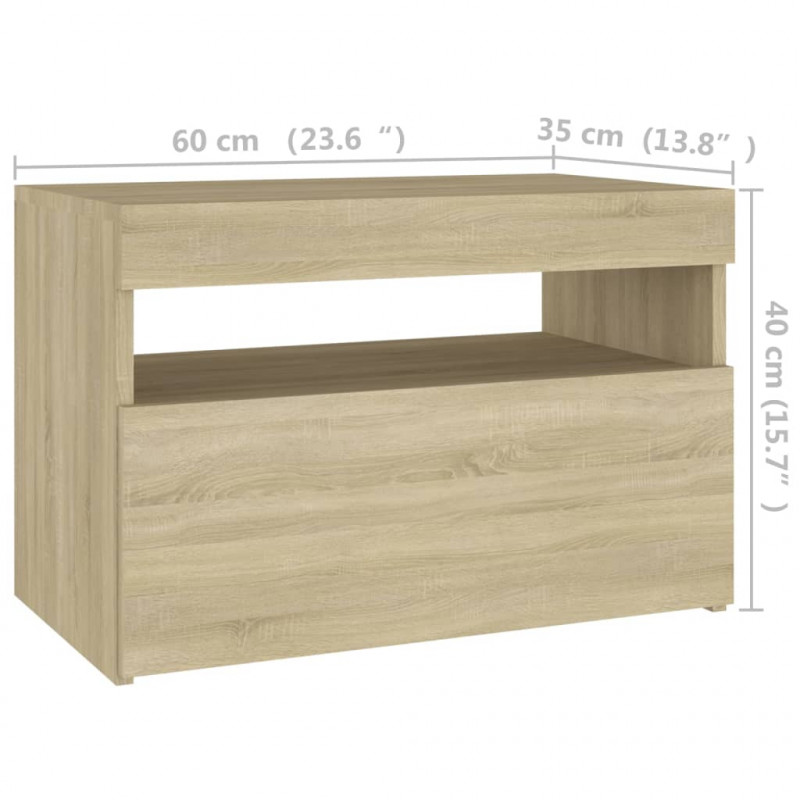 Szafka nocna z oświetleniem LED, dąb sonoma, 60x35x40 cm, płyta